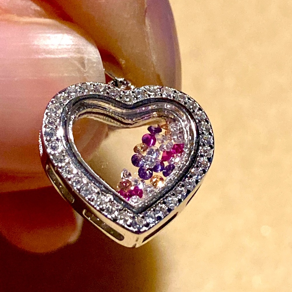 Floating Sterling Silver Gemstone Heart Pendant